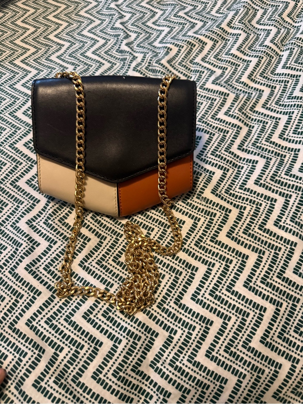 Sandra Colorblock Leather Crossbody Bag with Gold Chain
